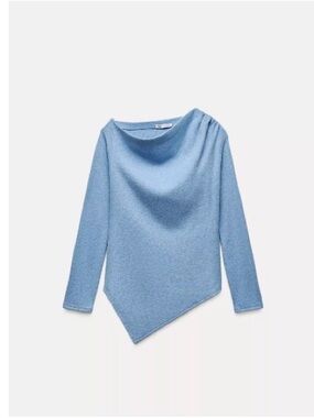 Zara Blue Asymmetric Drape Neck Women's Sweater